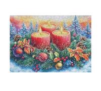 Bougie de Noël avec Baies 300 Pièces Puzzle Collectionneur en Carton Haute Qualité Haute Difficulté Décoration Murale Oeuvre d'art Cadeau Noël Premium 300 PCS