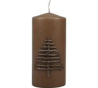 Bougie de Noël caramel avec décor de sapin pour une période de l'Avent pleine d'ambiance