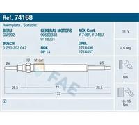 Bougie de préchauffage 74168 FAE pour OPEL KIA SAAB