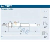 Bougie de préchauffage 74172 FAE pour TOYOTA DAIHATSU