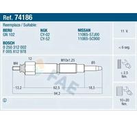 FAE 74186 Bougie de préchauffage pour NISSAN ALMERA I (N15) SUNNY III (N14)