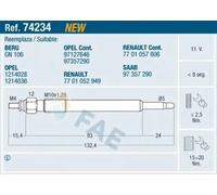Bougie de préchauffage 74234 FAE pour SAAB RENAULT OPEL