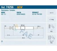 Bougie de préchauffage 74256 FAE pour RENAULT MEGANE III Coupé SCÉNIC III