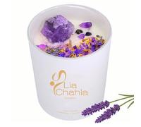 Bougie de soja à la lavande pour femme | Infusée avec des cristaux d'améthyste et des fleurs | Aromathérapie, guérison spirituelle et soulagement de l'anxiété, cadeaux de Noël (lavande/améthyste