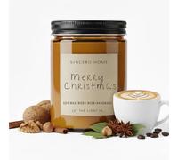 Bougie de soja artisanale avec mèche en bois - Bougie écologique fabriquée à la main dans un pot d'ambre - Bougie parfumée de Noël - Cadeau de Noël Premium (lait épicé de noix)