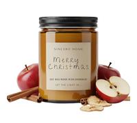 Bougie de soja artisanale avec mèche en bois - Bougie écologique fabriquée à la main dans un pot d'ambre - Bougie parfumée de Noël - Cadeau de Noël premium (pomme et cannelle)