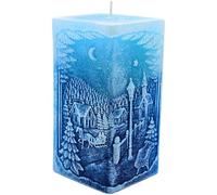 Bougie de table de qualité supérieure, bougie à diode, bougie en cire avec LED, bougie bloc avec paysage d'hiver et diode bleue, bougie à changement de couleur, taille L/l/H : environ 7 x 7 x 14 cm.