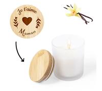 Bougie decorative Personnalisée - Bougie parfumée VANILLE avec couvercle bois à graver avec Texte & Logo [ Bougeoir en bois 9x7 cm ]