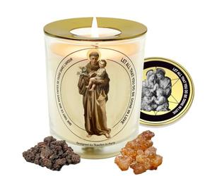 Bougie d'encens myrrhe Saint Antoine de Padoue 50H avec anneau chauffant | Priez pour le miracle du travail, passer un examen, la fertilité du mariage, trouver un article perdu, cérémonie religieuse