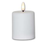Bougie d'extérieur LED "PAULA", bougie commémorative en plastique blanc, couleur de lumière blanc chaud, hauteur 10 cm, diamètre 6,1 cm, minuterie et capteur crépusculaire