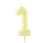 Bougie dorée jaune à paillettes pour 1er anniversaire - Bougies lumineuses en forme de chiffre 1 - Décoration de gâteau d'anniversaire pour filles, garçons, femmes - Fournitures de fête