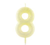 Bougie dorée jaune pailletée pour gâteau d'anniversaire 8 ans - Bougie d'anniversaire pour filles, garçons, femmes - Fournitures de fête