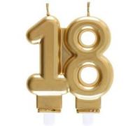 Bougie dorée métallisée 18ans pour décoration gâteau d'anniversaire (x1) REF/6930 Jaune G