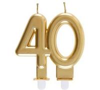 Bougie dorée métallisée 40ans pour décoration gâteau d'anniversaire (x1) REF/6930 Jaune G
