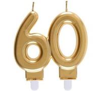 Bougie dorée métallisée 60ans pour décoration gâteau d'anniversaire (x1) REF/6930 Jaune G