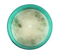 Bougie du zodiaque Sagittaire avec parfum ylang-ylang et ambre, éclats de turquoise bleue et pierre précieuse spirituelle pour bravoure et confiance