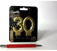 Bougie élégante numéro 30 en or métallisé - L'accent parfait pour votre anniversaire ! Subtilité et scintillement en un, créez une atmosphère unique !