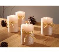 Bougie en cire "Champagne", set de 4, crème & or, Ø 6 cm, bougie à bout rond, Avent