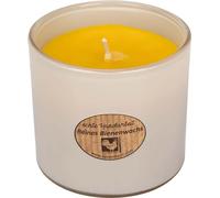 Bougie en cire d'abeille dans un verre tendance, ivoire, 100% pure cire d'abeille, KERZENFARM HAHN, 70/70 mm, durée de combustion env. 17h