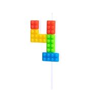 Bougie en forme de chiffre * Briques * avec pied enfichable comme décoration pour anniversaire d'enfant | env. 12,5 x 4 cm | Blocs de décoration de gâteau d'anniversaire pour enfants | Style : chiffre