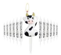 Bougie en forme de vache blanche et noire pour gâteau, décorations de 2ème anniversaire, décoration de fête cowboys cowgirl sur le thème des animaux de la ferme pour fille et garçon