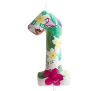 Bougie flamant rose numéro 1 pour décoration de gâteau d'anniversaire - Fournitures de fête d'anniversaire - Fleurs tropicales hawaïennes blanches sur le thème des fleurs tropicales hawaïennes pour