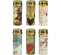 Bougie funéraire avec motif Ø6cm H17cm - Bougie commémorative décorative pour cimetière, set de 6, résistante aux intempéries