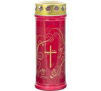 Bougie funéraire - Bougie commémorative rouge avec ornement doré, brûleur permanent 7 jours