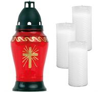 Bougie funéraire en verre avec recharges - croix rouge