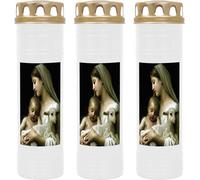 Bougie funéraire - Lot de 3 - Blanc 170h ( couvercle doré ) - Marie avec l'agneau