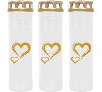 Bougie funéraire - lot de 3 - blanc 170h ( couvercle et impression or ) - coeur