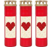 Bougie funéraire - Lot de 3 - Rouge 170h ( Couvercle doré ) - Coeur rose
