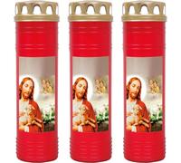 Bougie funéraire - Lot de 3 - Rouge 170h ( couvercle doré ) - Jésus avec l'agneau