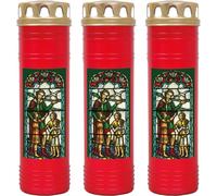 Bougie funéraire - lot de 3 - rouge 170h ( couvercle or ) - fenêtre verte