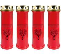 Bougie funéraire - Lot de 4 - Rouge 100h ( couvercle doré ) - Arbre