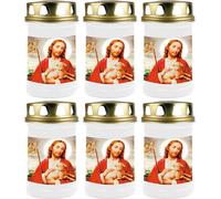 Bougie funéraire - Lot de 6 - Blanc 48h ( couvercle doré ) - Jésus avec l'agneau