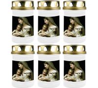 Bougie funéraire - Lot de 6 - Blanc 48h ( couvercle doré ) - Marie avec l'agneau
