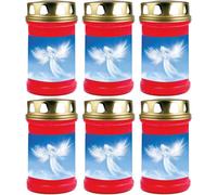 Bougie funéraire - Lot de 6 - Rouge 48h (couvercle doré) - Ange