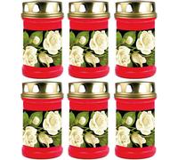 Bougie funéraire - Lot de 6 - Rouge 48h (couvercle doré) - Rose