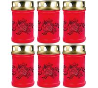 Bougie funéraire - Lot de 6 - Rouge 48h (couvercle doré) - Rose Ranke