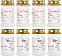 Bougie funéraire - Lot de 8 - Blanc 40h ( Couvercle doré ) - LaLuce