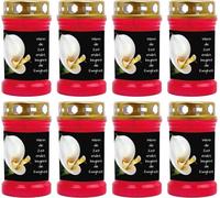 Bougie funéraire - Lot de 8 - Rouge 40h (couvercle doré) - Calla
