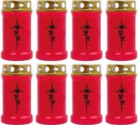 Bougie funéraire - Lot de 8 - Rouge 40h (couvercle doré) - Rose Cross