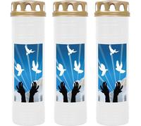 Bougie funéraire - Pack de 3 - Blanc 170h ( couvercle or ) - Colombes
