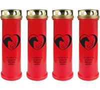 Bougie funéraire - Pack de 4 - Rouge 100h ( couvercle or ) - coeur noir