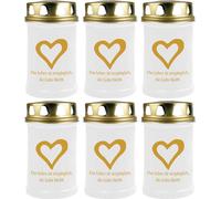 Bougie funéraire - Pack de 6 - Blanc 48h ( couvercle et impression or ) - coeur