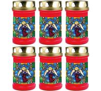 Bougie funéraire - pack de 6 - rouge 48h ( couvercle or ) - fenêtre multicolore