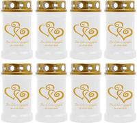 Bougie funéraire - Pack de 8 - Blanc 40h ( couvercle et impression or ) - coeur