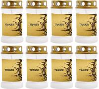 Bougie funéraire - Pack de 8 - Blanc 40h ( couvercle or ) - Deuil