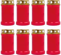 Bougie funéraire - paquet de 8 - rouge 40h (couvercle or)